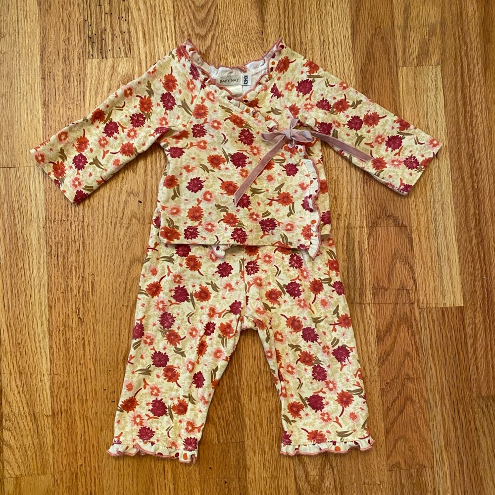 Baby Nay Fall Floral Cotton Kimono Set 12m Yellow